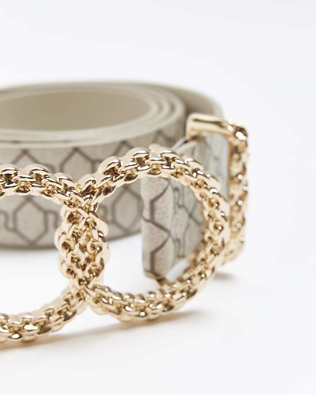 Beige double buckle monogram belt