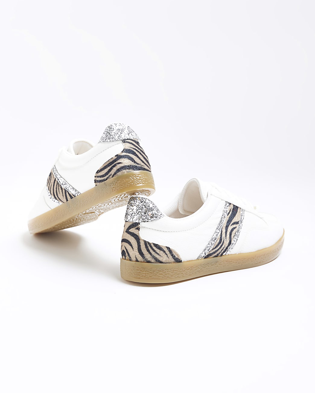 White animal print lace up trainers