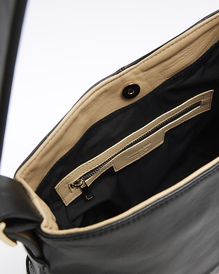 Black leather slouch tote bag