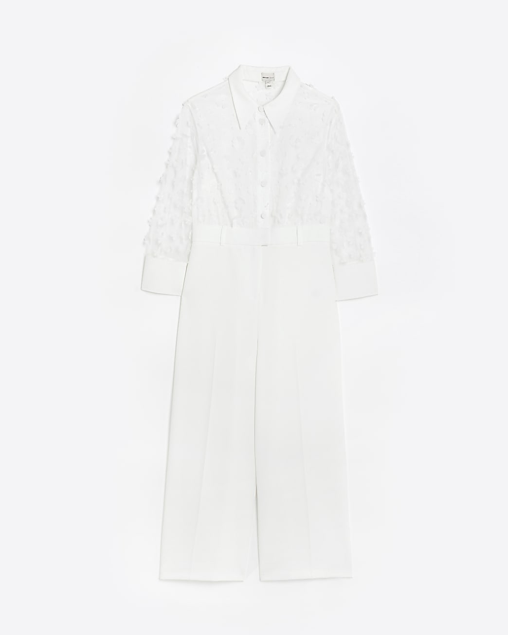 Petite white lace top jumpsuit