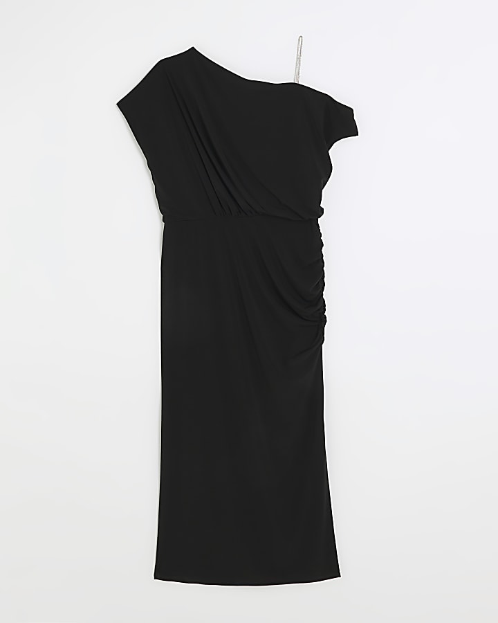Black diamante strap bodycon midi dress