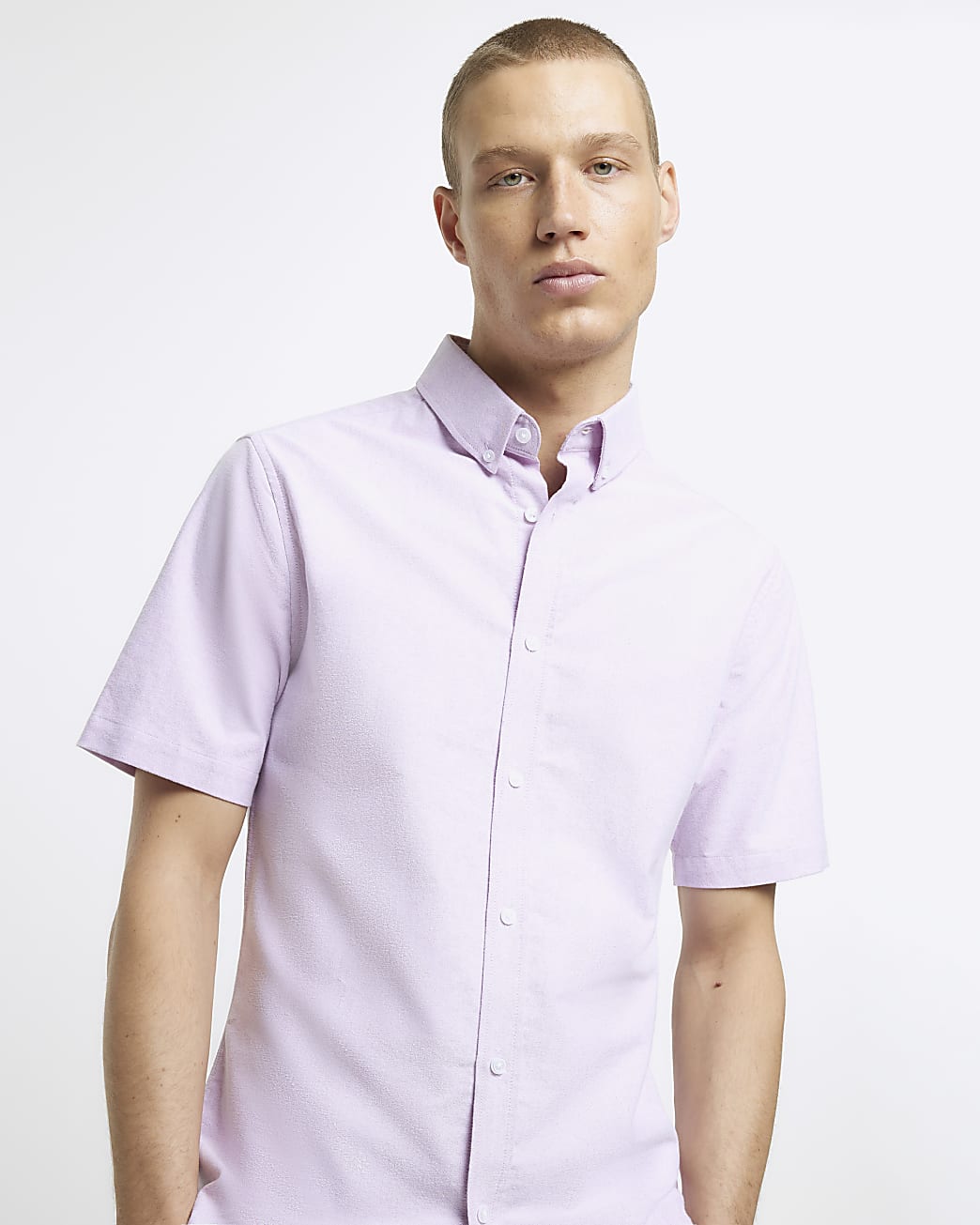 Pink muscle fit short sleeve oxford shirt