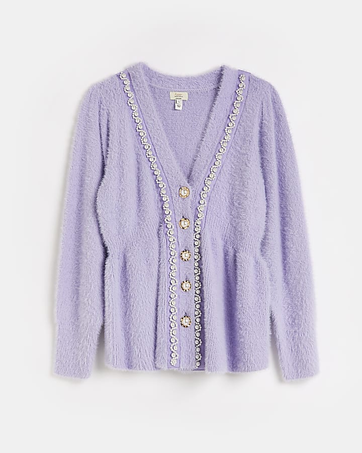 Purple maternity peplum cardigan