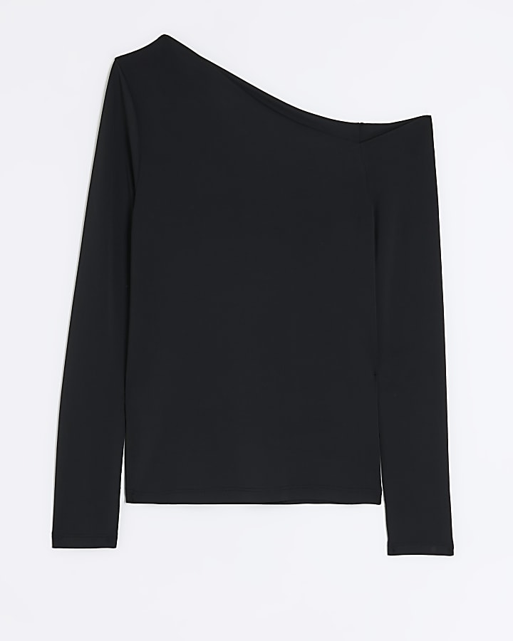 Black off shoulder long sleeve top
