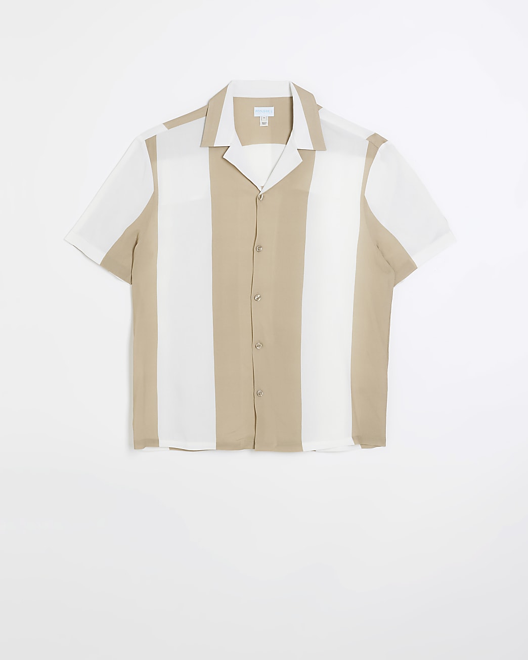Beige regular fit striped revere shirt