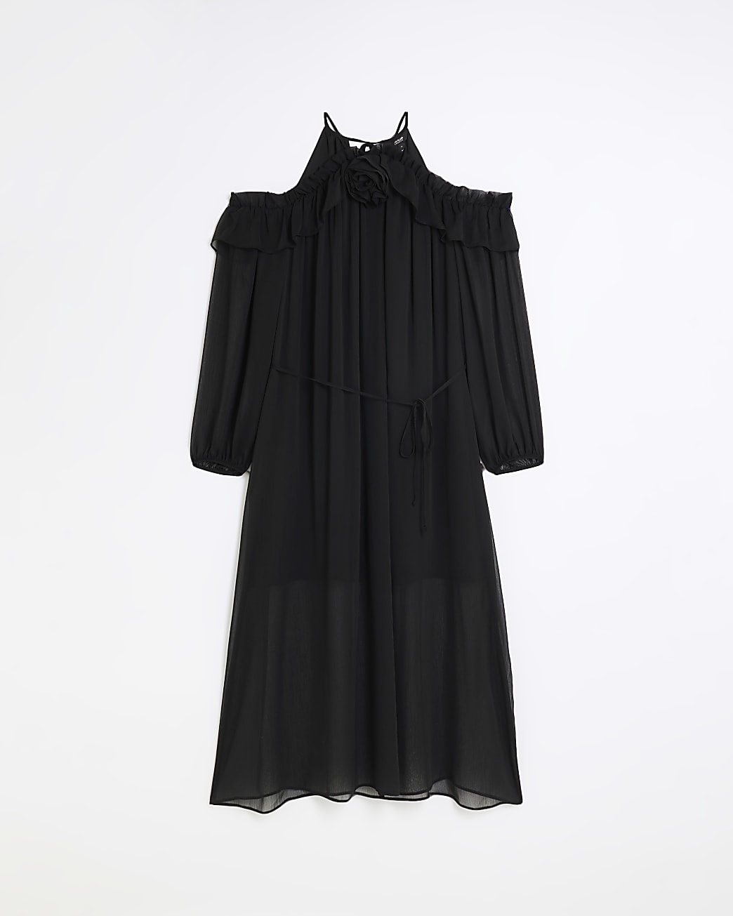 Black corsage halter neck shift midi dress