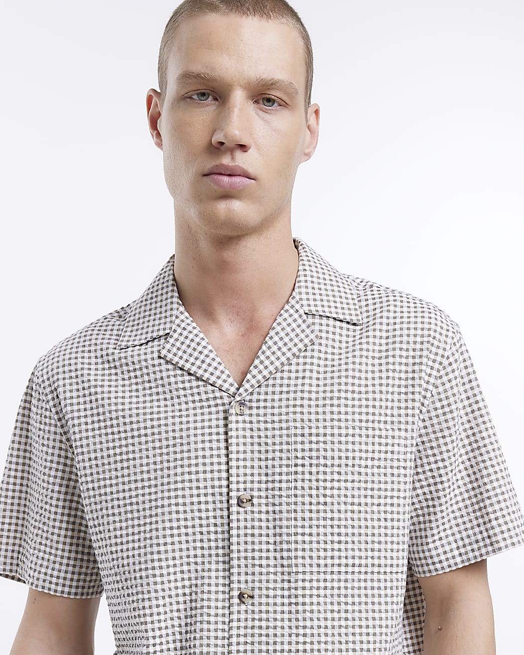 Stone regular fit gingham short sleeve shirt