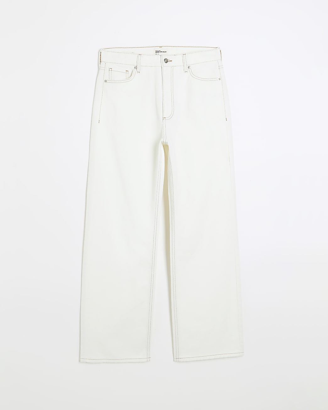 Ecru mid rise relaxed straight leg jeans