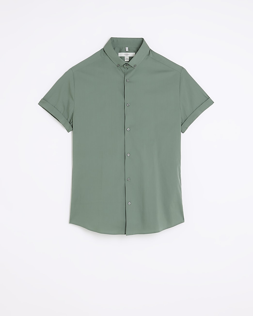 Khaki muscle fit rolled sleeve shirt