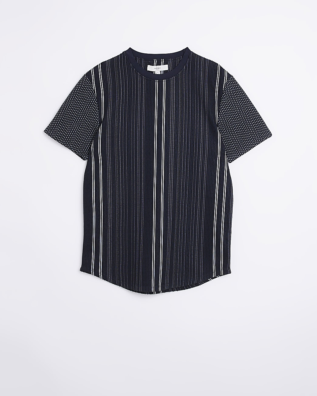 Navy slim fit striped textured t-shirt
