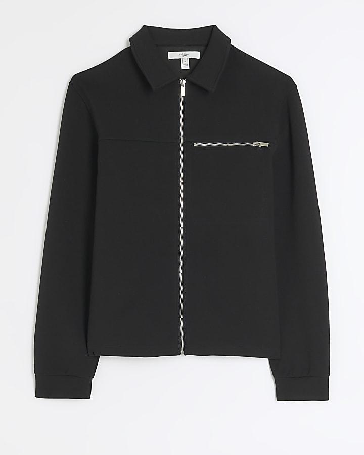 Black regular fit neoprene smart jacket