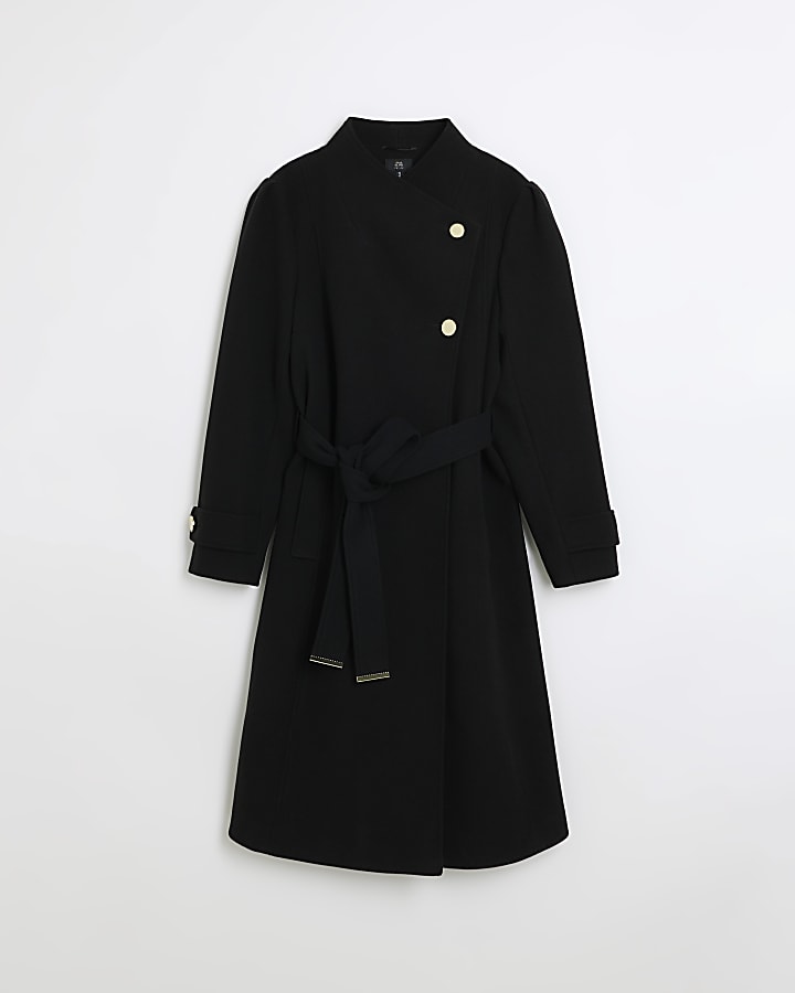 Petite black wrap coat