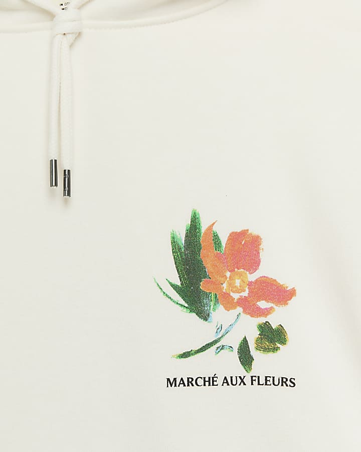 Ecru regular fit graphic floral hoodie