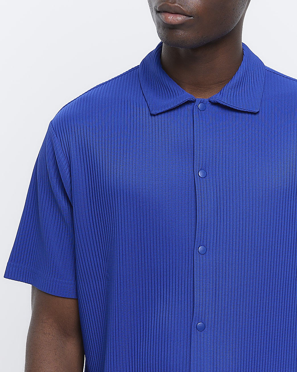Blue regular fit plisse polo shirt