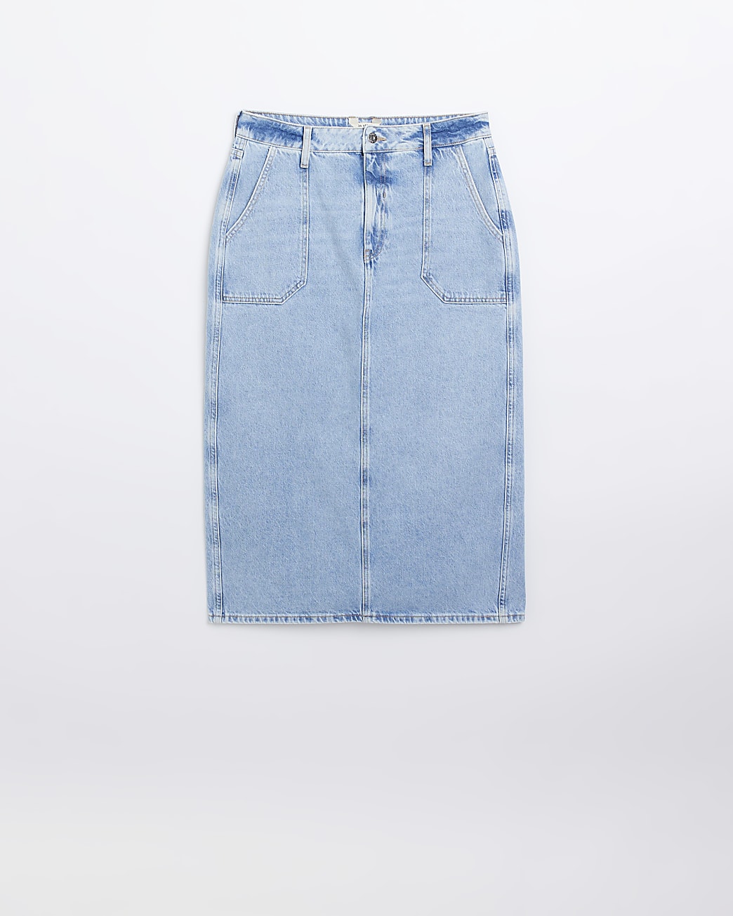 Blue denim cargo midi skirt