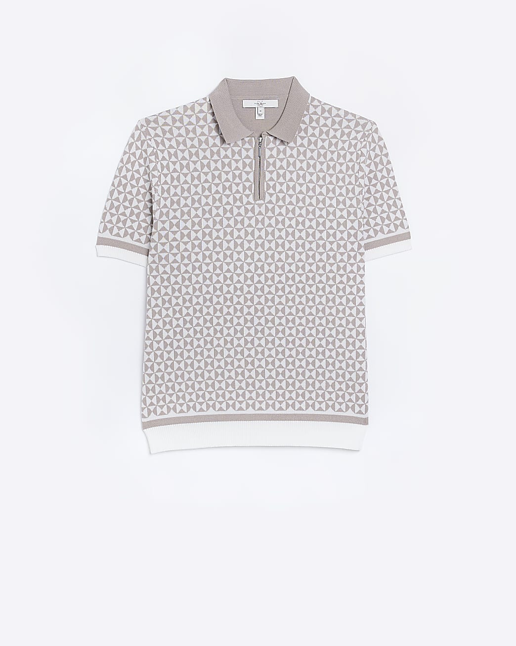 Stone slim fit geometric knitted polo shirt