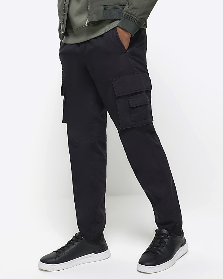Black Slim Fit Cargo Trousers