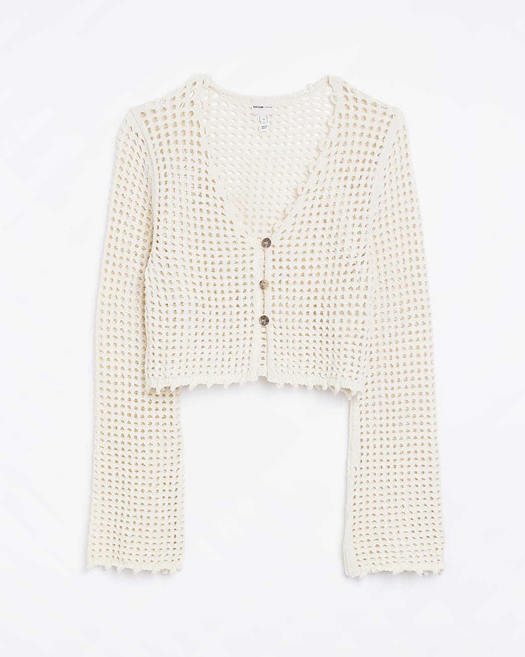 Cream crochet crop long sleeve top