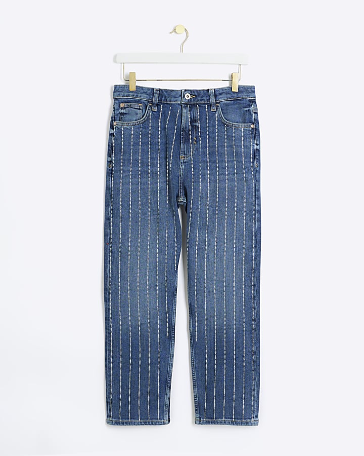 Blue slim straight diamante jeans