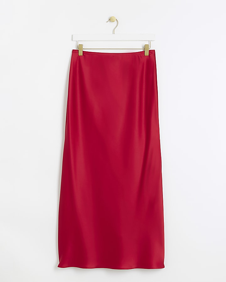 Red satin maxi skirt