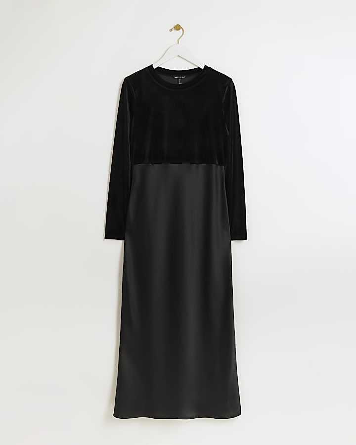 Black velvet bodycon midi dress