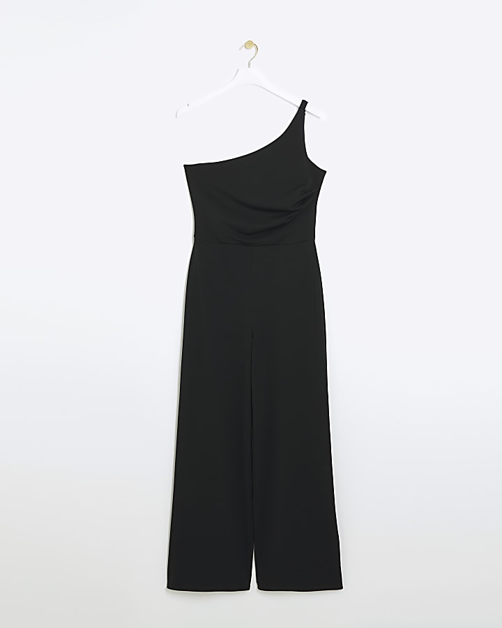 Black one shoulder asymmetric jumpsuit