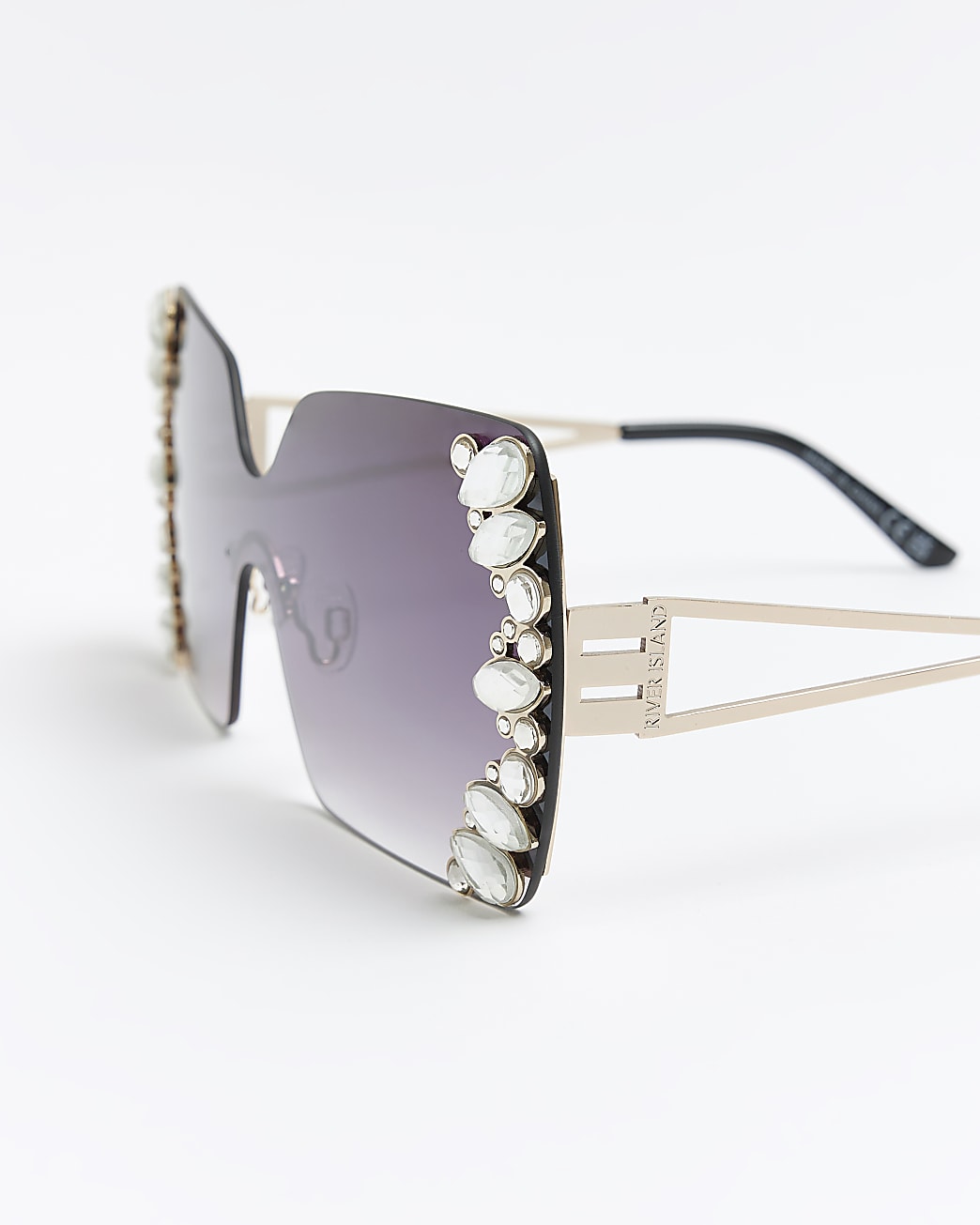Gold diamante detail visor sunglasses