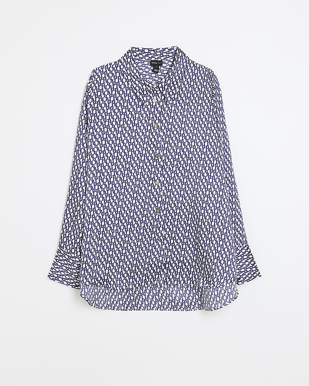 Navy satin RI monogram print shirt
