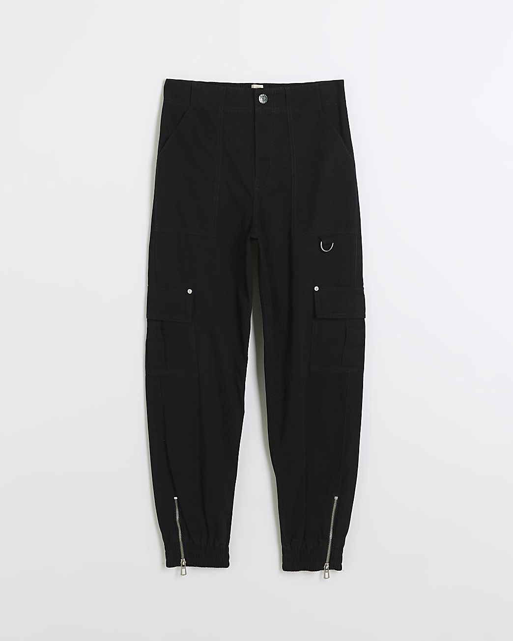 Black zip cargo trousers