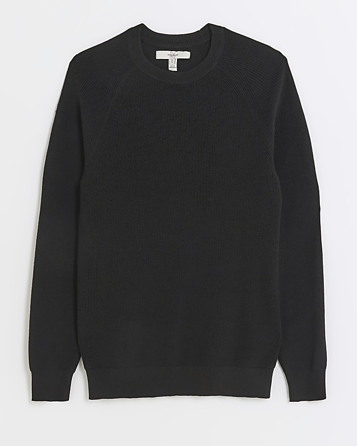 Black muscle fit rib jumper