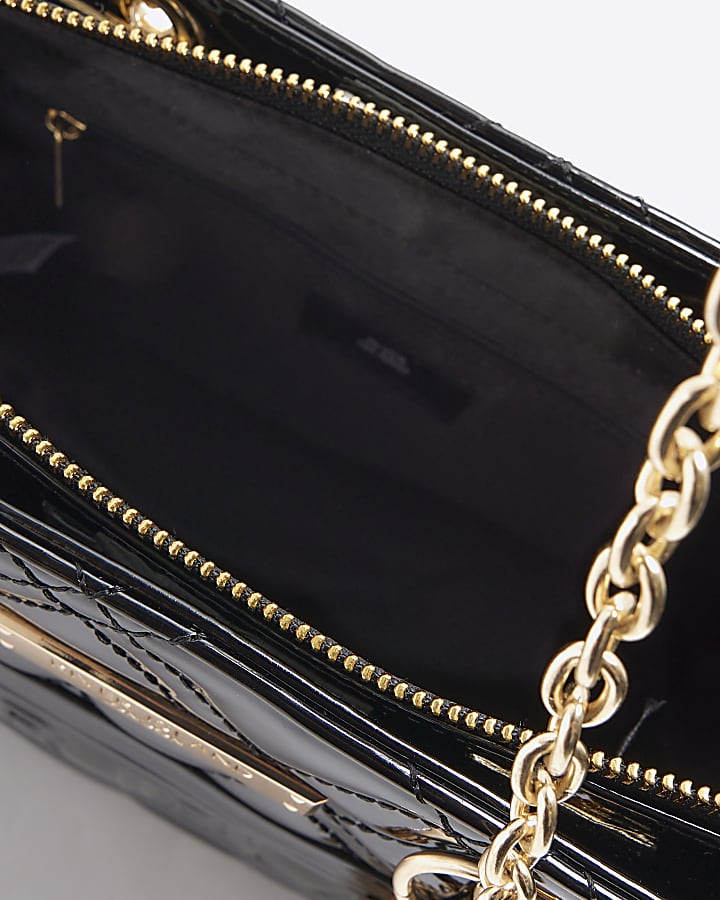 Black embossed chain tote bag