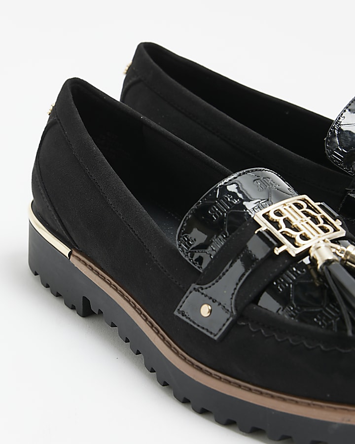 Black wide fit embossed loafers
