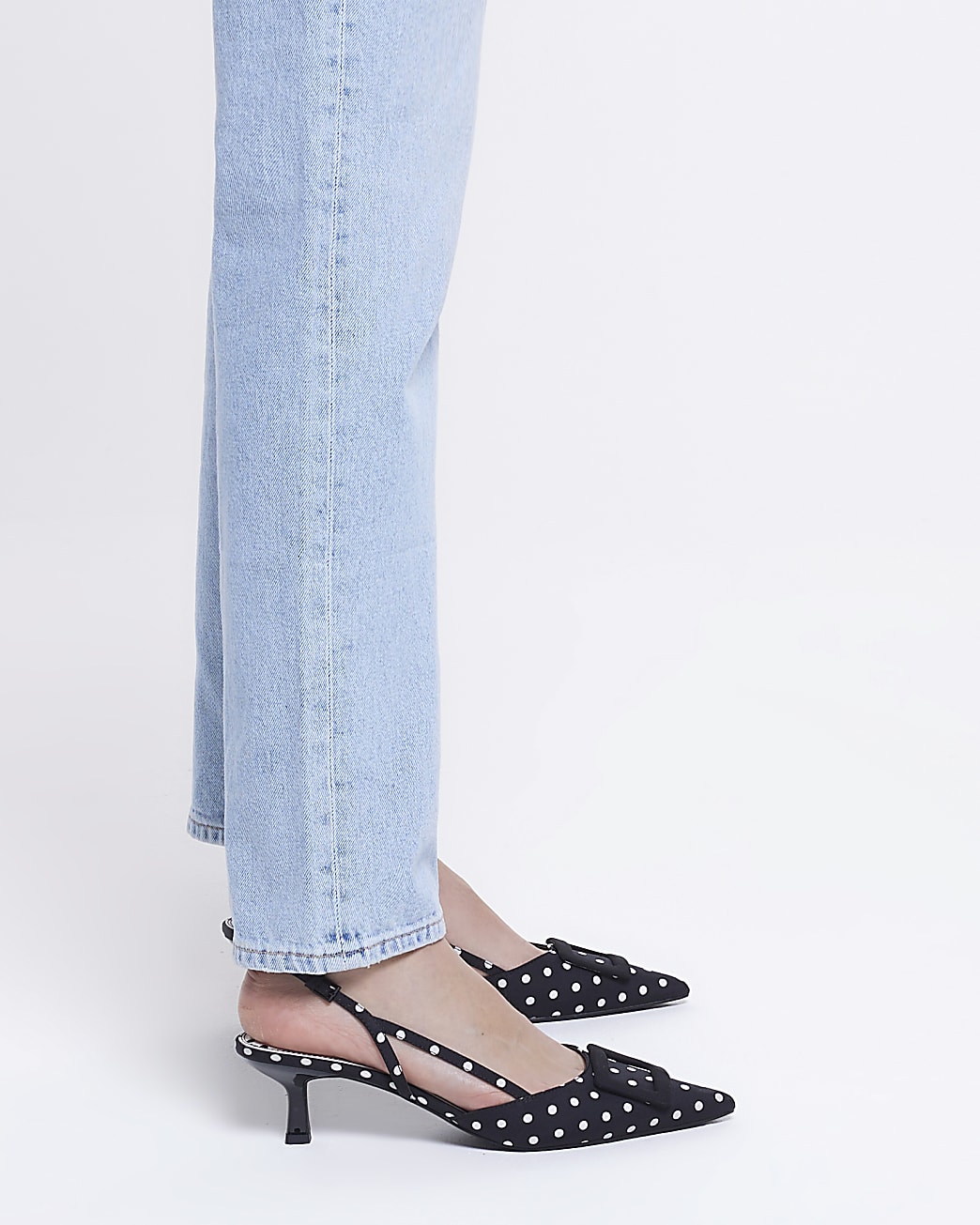 Black spot kitten heeled court shoes