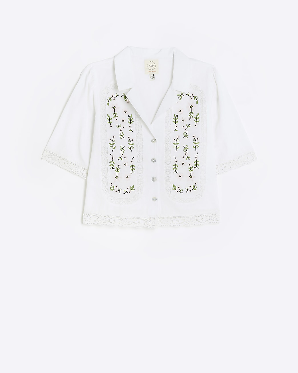 White broderie short sleeve shirt