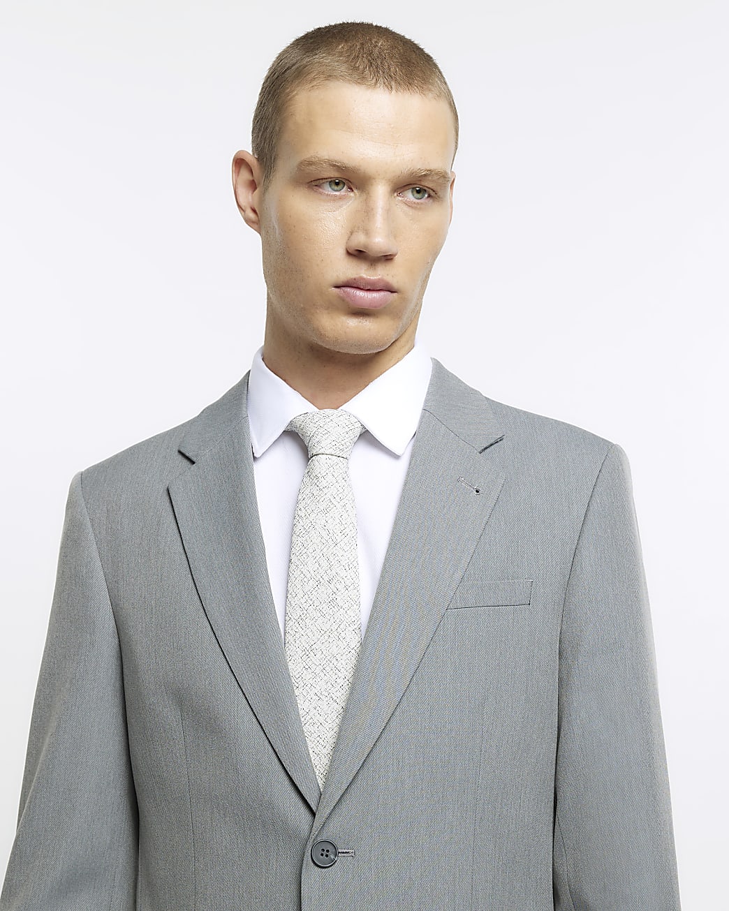 Grey skinny fit twill suit jacket
