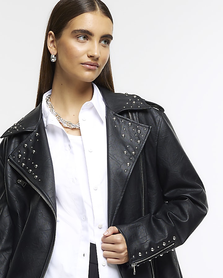 Black studded oversized biker jacket