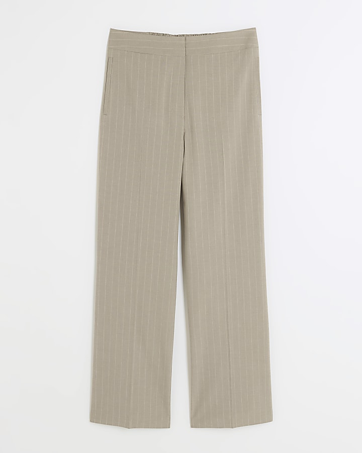 Beige stripe straight trousers