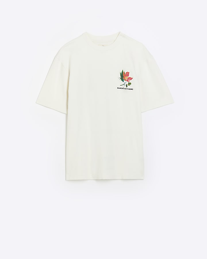 Ecru regular fit floral graphic t-shirt