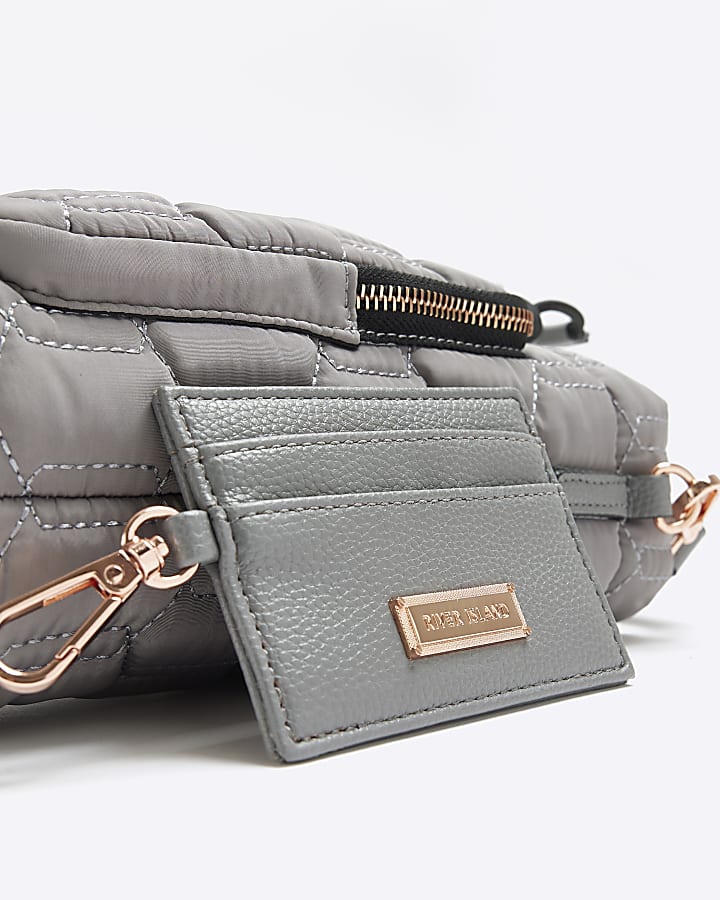 Grey quilted bottle holder bag