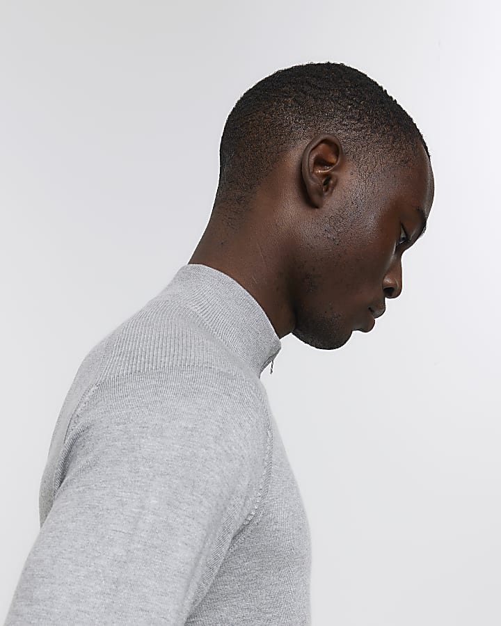 Grey slim fit quarter zip jumper