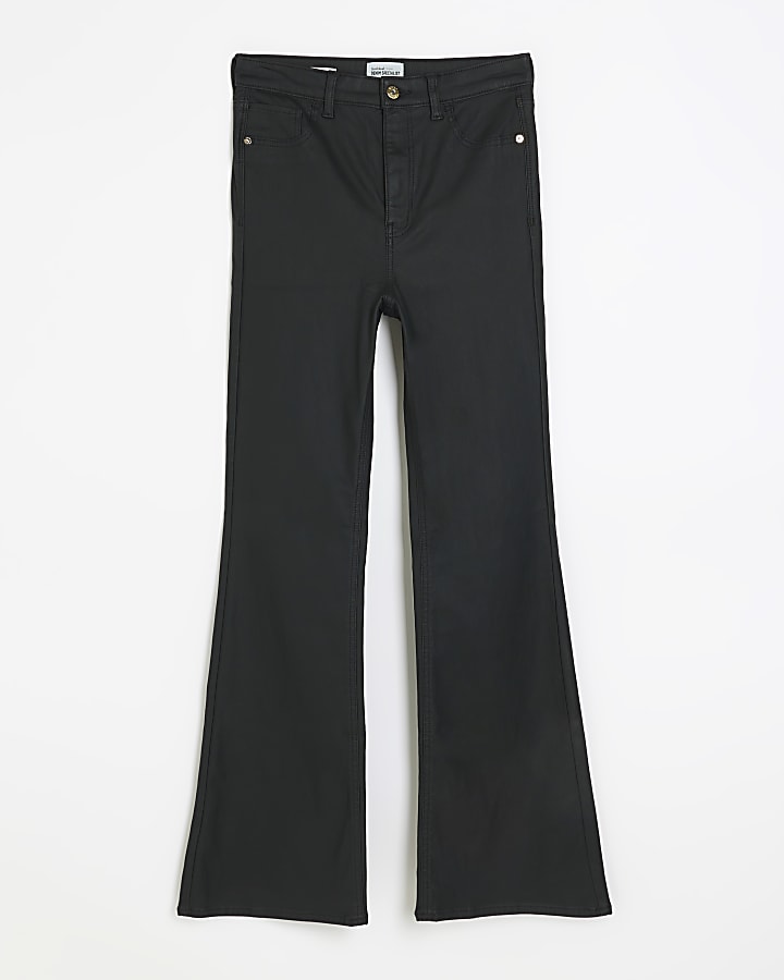 Black bum sculpt flare coated jeans