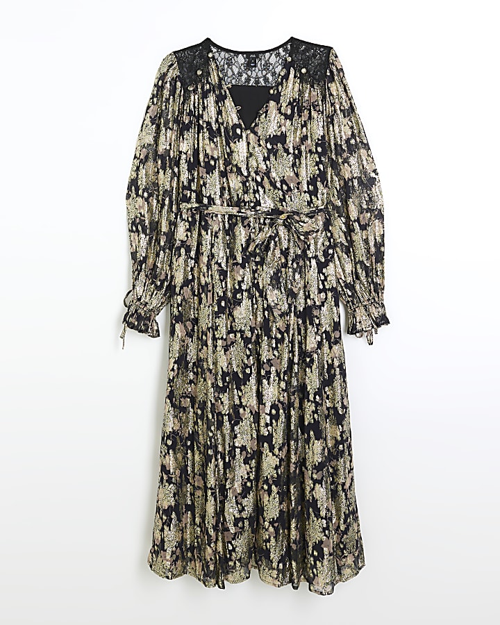 Black glitter belted swing midi dress