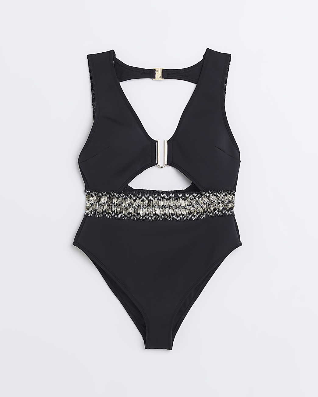 Black Plunge Elasticated Swimsuit