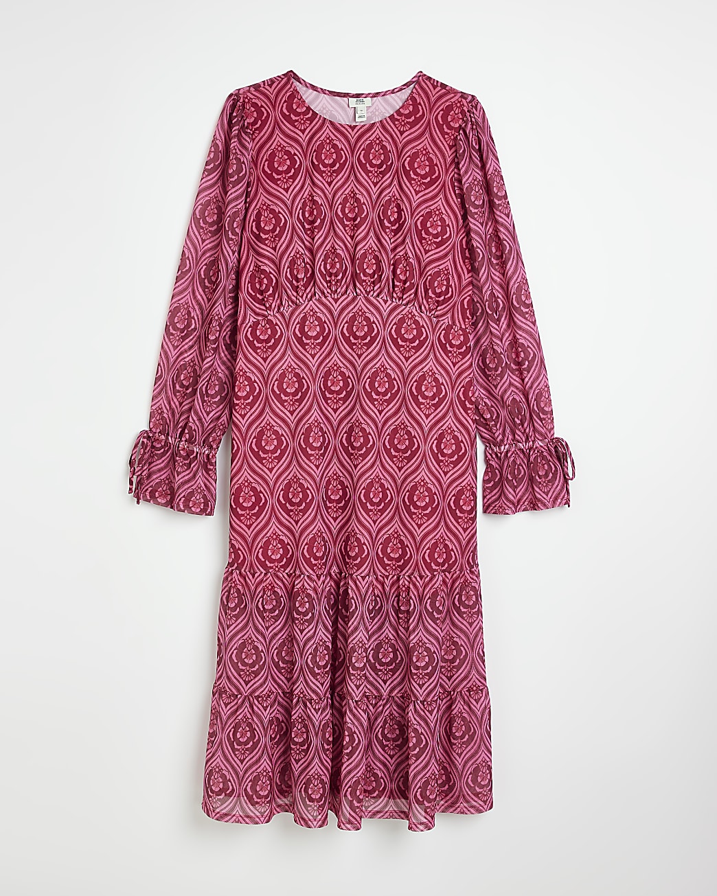 Petite pink floral long sleeve midi dress