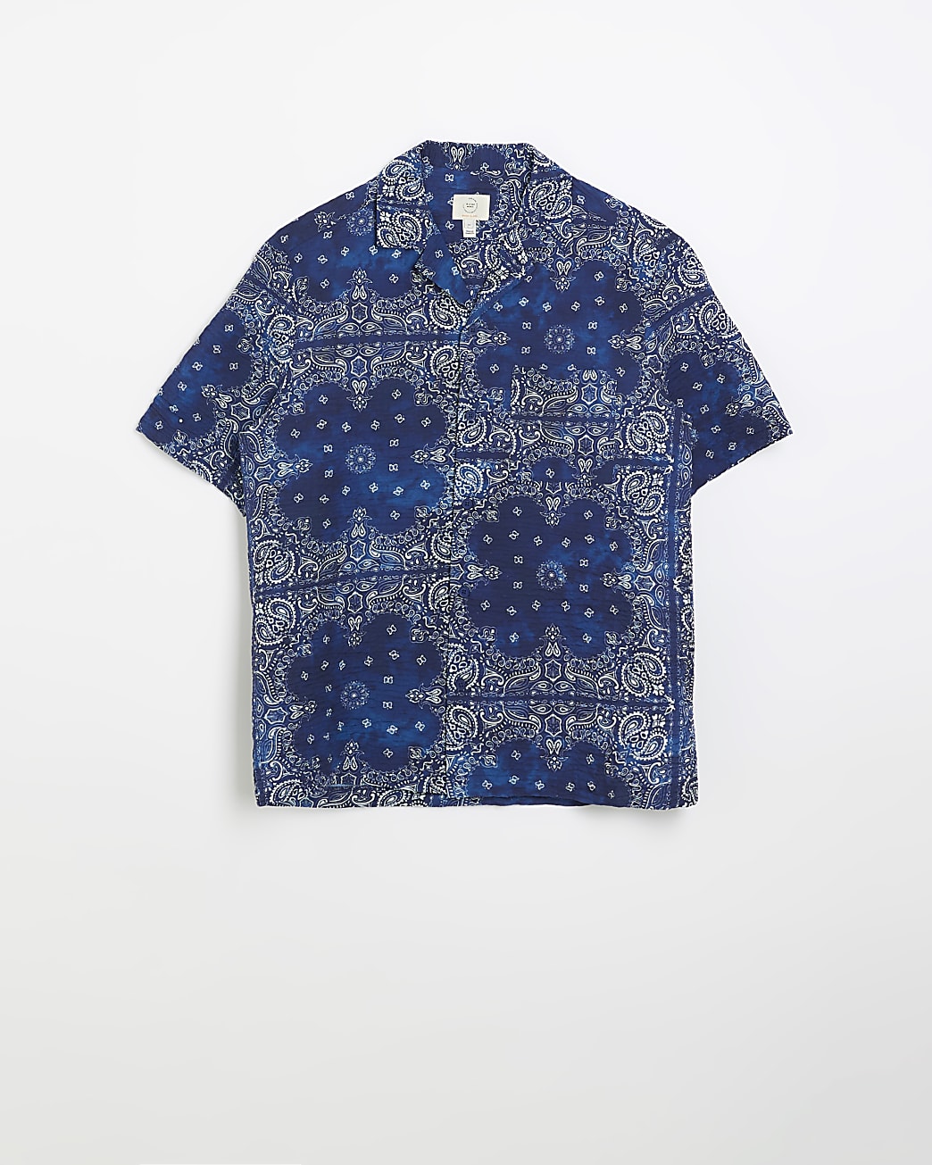 Navy regular fit bandana print revere shirt