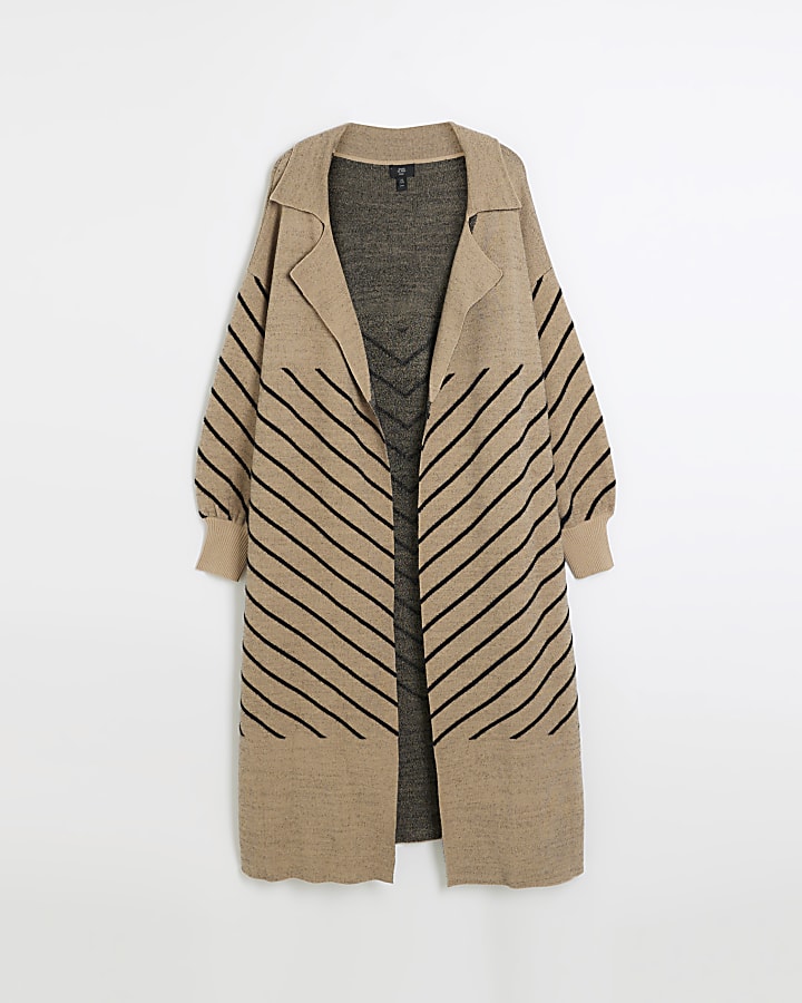 Plus beige stripe longline cardigan
