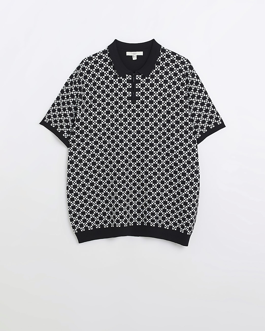 Big & Tall black slim fit geometric zip polo