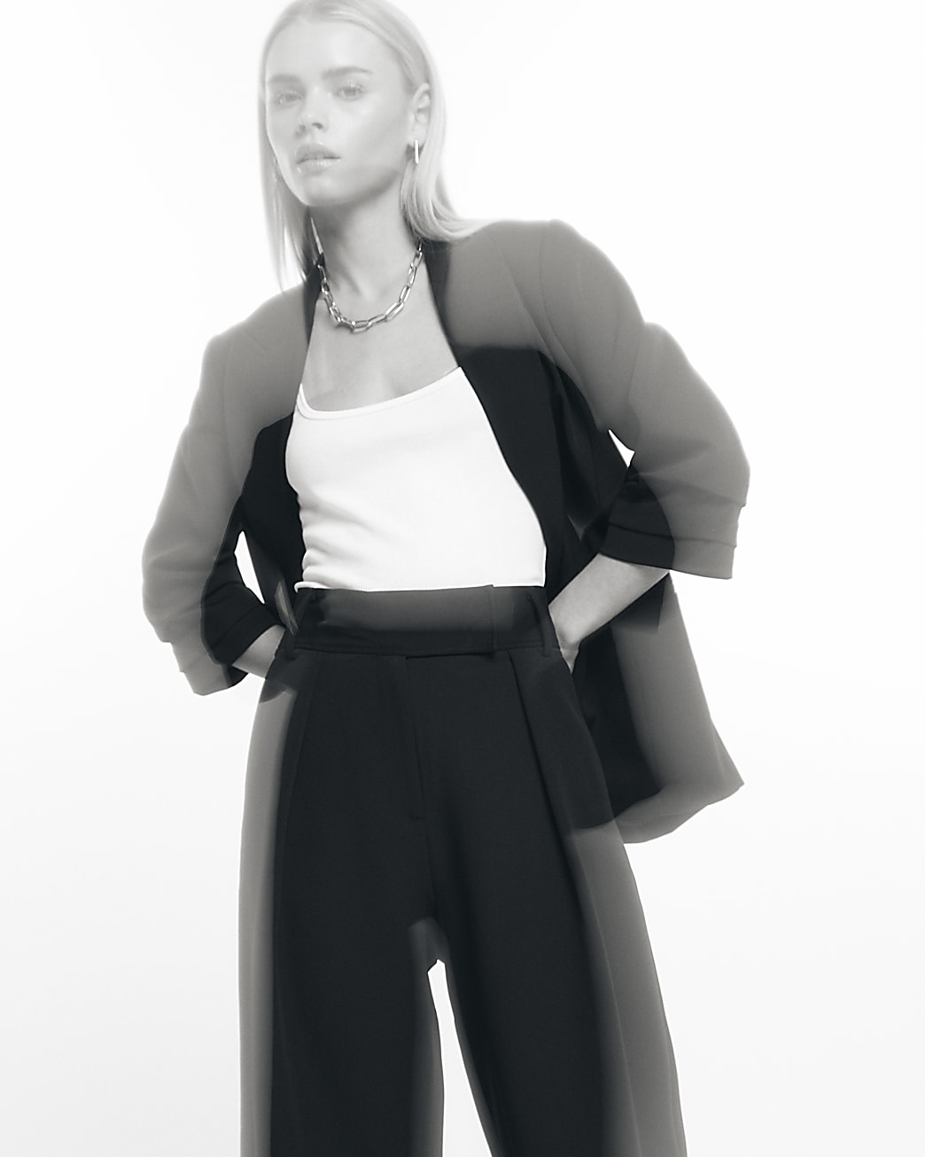 Petite black wide leg trousers