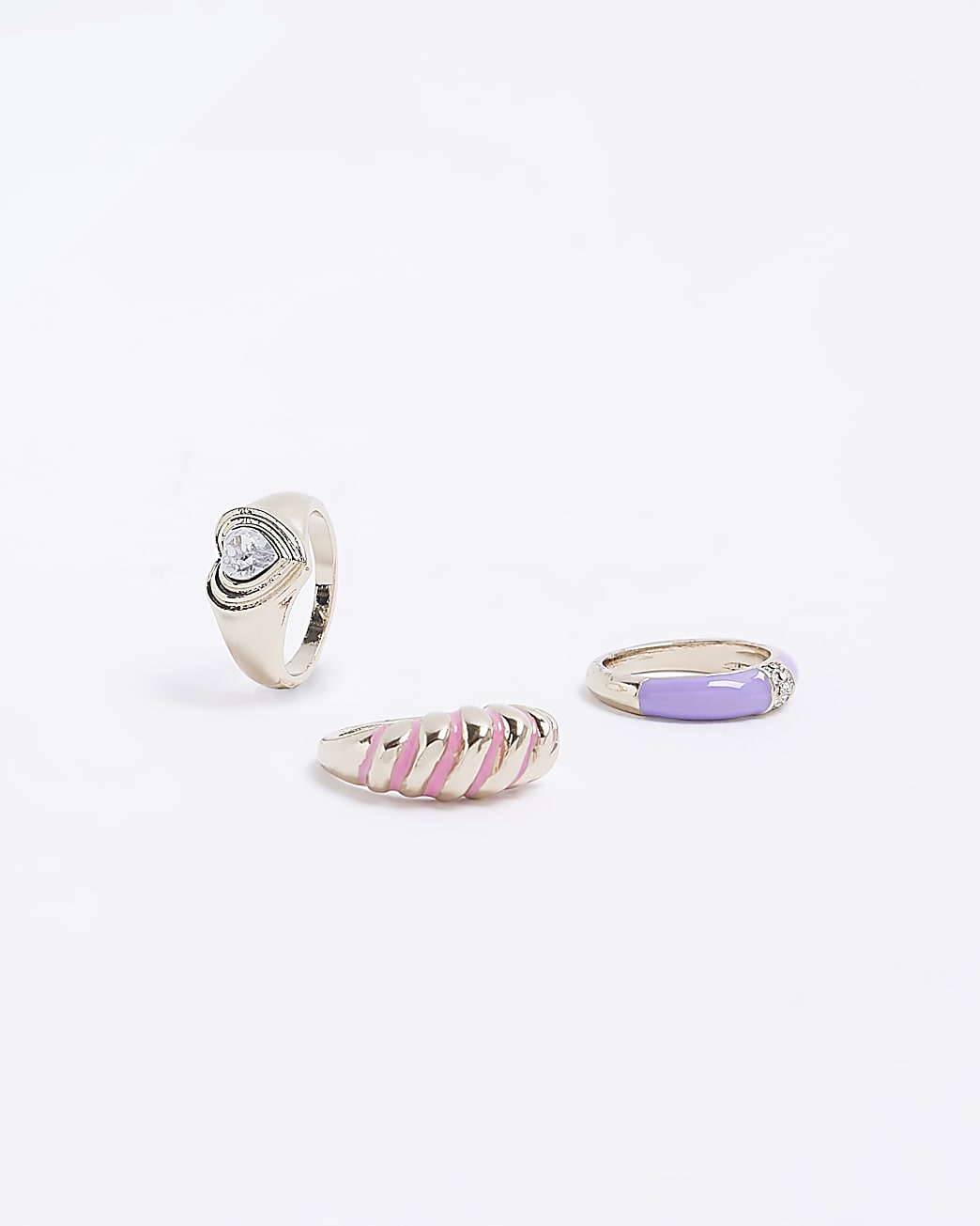 Pink enamel heart detail ring multipack
