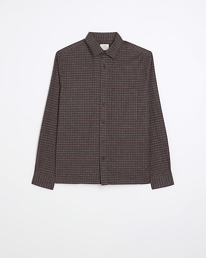 Brown regular fit check shirt